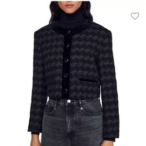 Sandro xs tweed black velvet Vail jacket